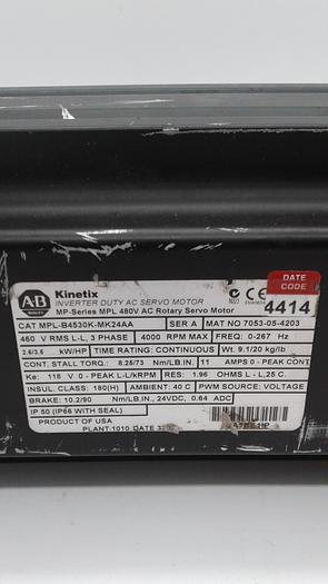 Used Allen-Bradley Kinetix MP-Series MPL 480V AC Rotary Servo Motor MPL-B4530K-MK24AA
