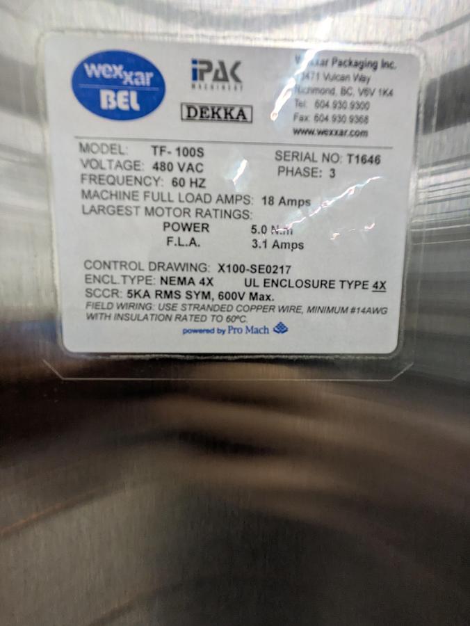Used WEXXAR BEL IPAK TF-100Q Tray Former
