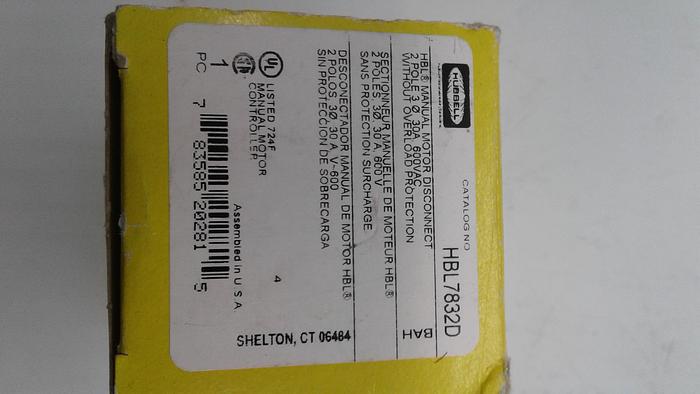 Hubbell HBL Manual Motor Disconnect 2 Pole HBL7832D
