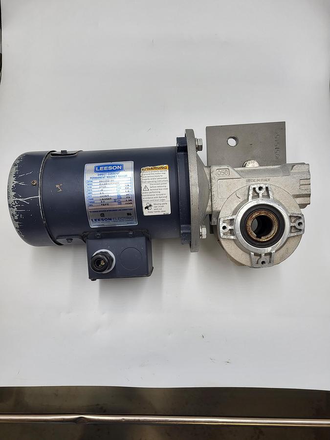 Used Leeson 1/4 HP motor C42D17FK2D Cat 098002.00 & Hub City gear box AL505-100 / 1-A-56C & mounting plate