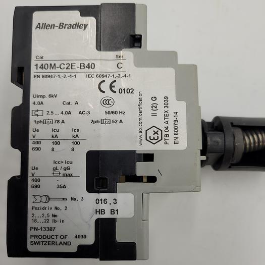 Used ALLEN BRADLEY 140M-C2E-B40 SER C MOTOR PROTECTION CIRCUIT BREAKER