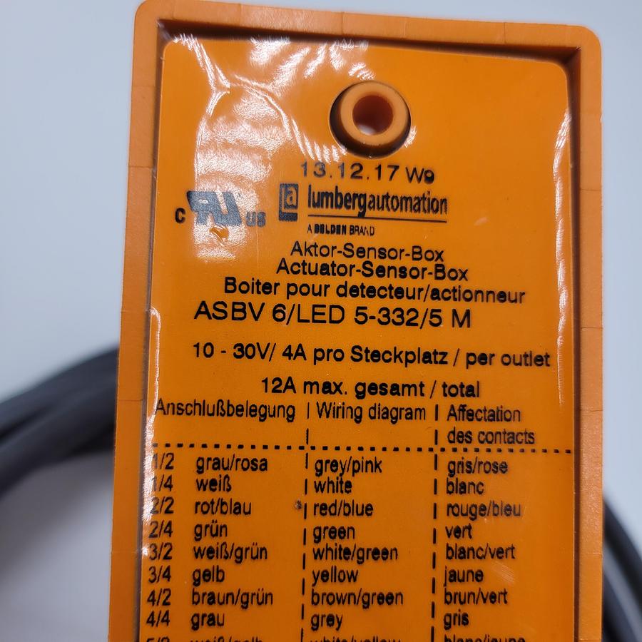 Lumberg Automation ASBV 6/LED 5-332/5M Distribution Box, M12, 6 Port *NEW*