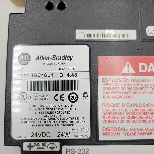 ALLEN BRADLEY PANELVIEW 600 2711-T6C16L1 SER B / RS-232 DF1 IN BOX