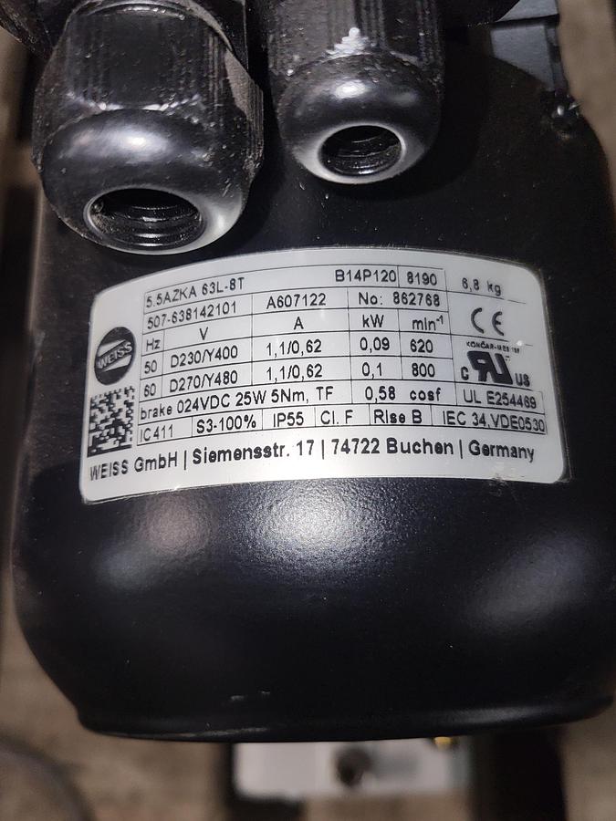 Used Weiss B14P120 motor 5.5AZKA 63L-8T & TC Rotary Indexing Table TC0220T