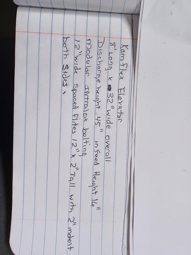 Used Kamflex Incline Conveyor on whe 12" belt 8' long