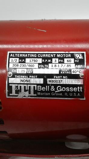 Used ITT Bell & Gossett Alternating Current Motor M80037 B70