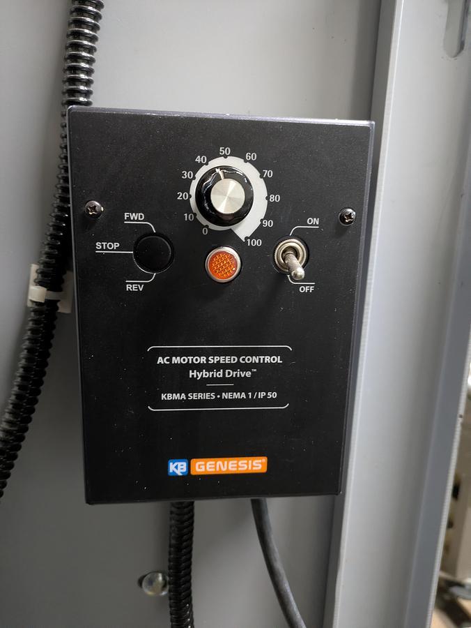 Used mild steel elevator ,32" infeed 80" outfeed, 110v variable speed drive