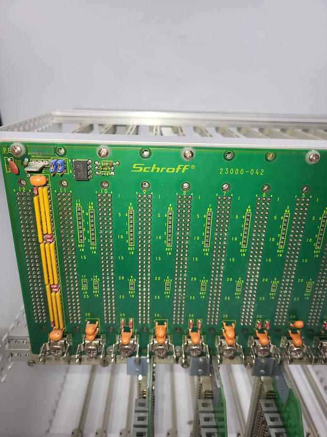 Used Xycom circuit board mounting - swivel bracket OFF a Triangle bagger model: B55PRC/A918F2RN / Schroff 23000-042: 12 slot back plate