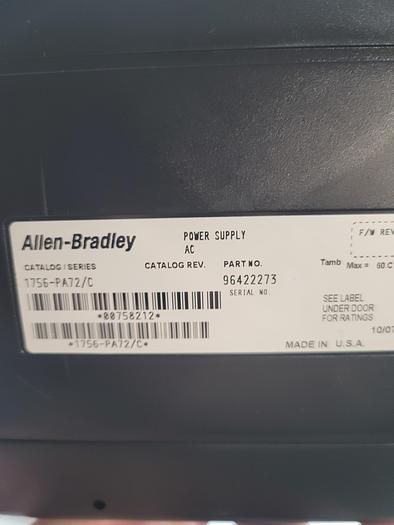 Used Allen-Bradley Power Supply AC 1756-PA72 Ser.C w/Card Slots