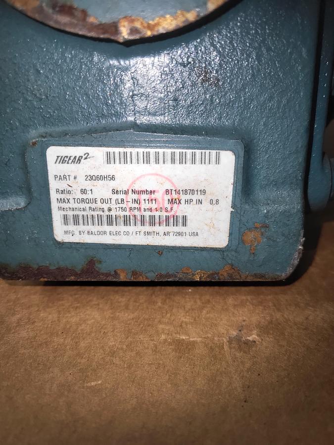 Used Baldor .5 HP & Tigear 2 pt # 23Q60H56 / Nexen Air Engaged Shaft Mount Clutch 800000