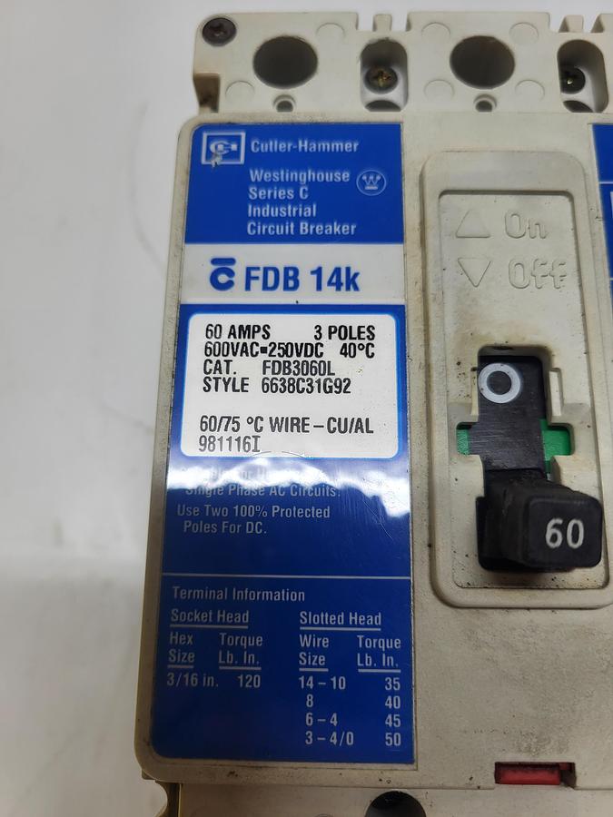 Used Cutler Hammer Westinghouse Series C Circuit Breaker FD83060L
