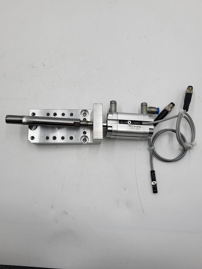 Used Festo cylinder push ADVU-16-20-PA mounted on aluminum base