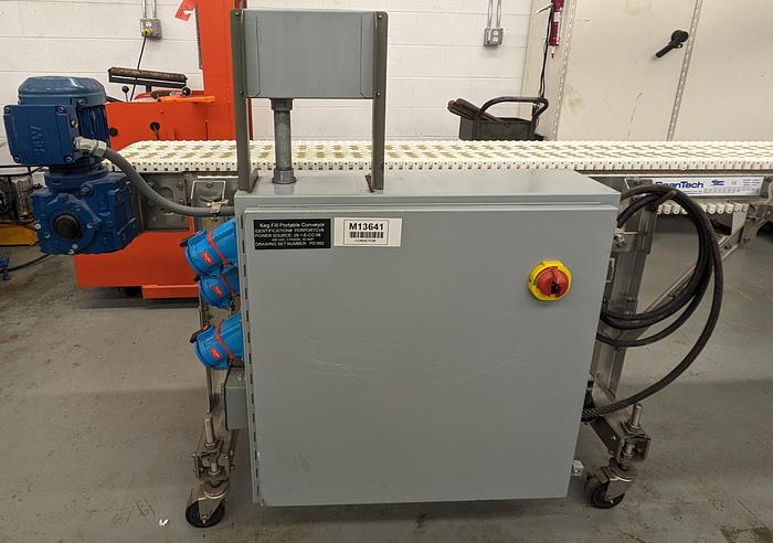 Used incline conveyor, multi outlet control panel, casters