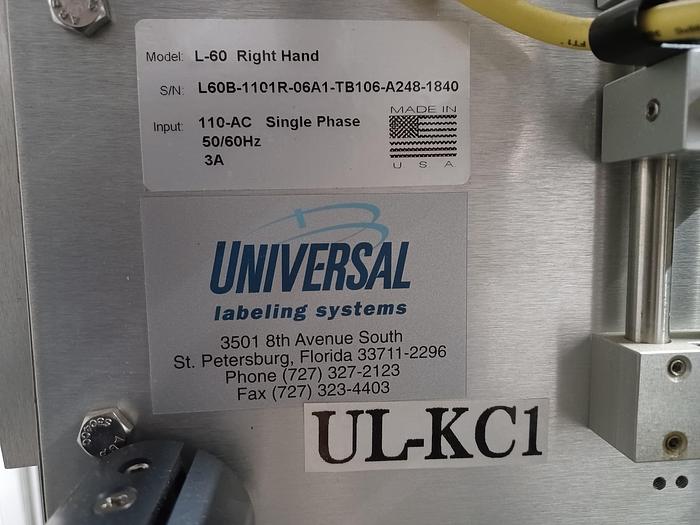 Used l-60 Right hand Labeler Universal labeling systems