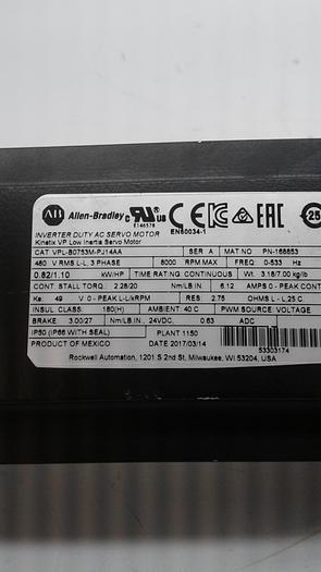 Used Allen-Bradley Inverter Duty AC Servo Motor VPL-B0753M-PJ14AA