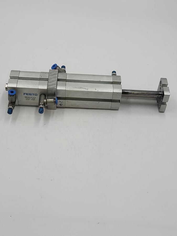 Used Festo compact cylinder ADNGF-20-50-P-A / 554227 & connected compact cylinder ADN-20-15-I-P-A / 536244