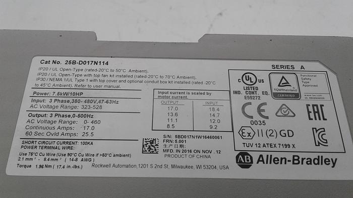 Used Allen-Bradley Power Flex 26B-D017N114