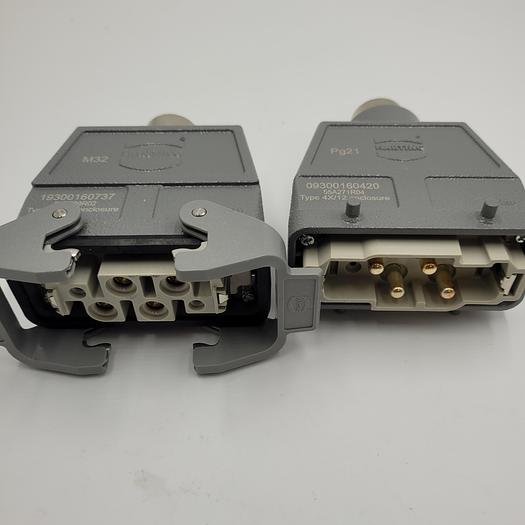 Used HARTING ENCLOSURE PG21 09300160420 TYPE 4X/12 enclosure 4 PIN M/F INLINE KIT