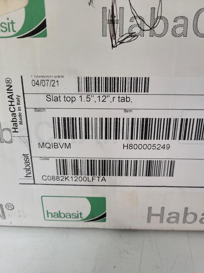 Habasit Slat top 1.5", 12", r tab, MQIBVM C0882K1200LFTA