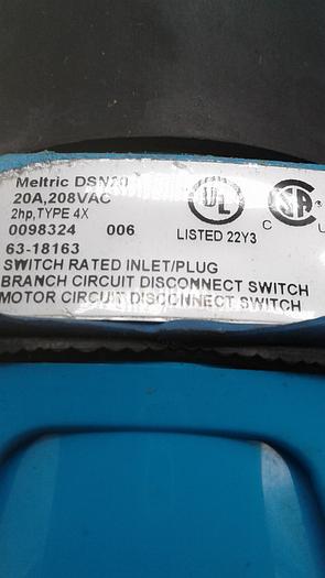 Used Marechal Meltric DSN20 Switch Rated Inlet/Plug Circuit Disconnect Switch