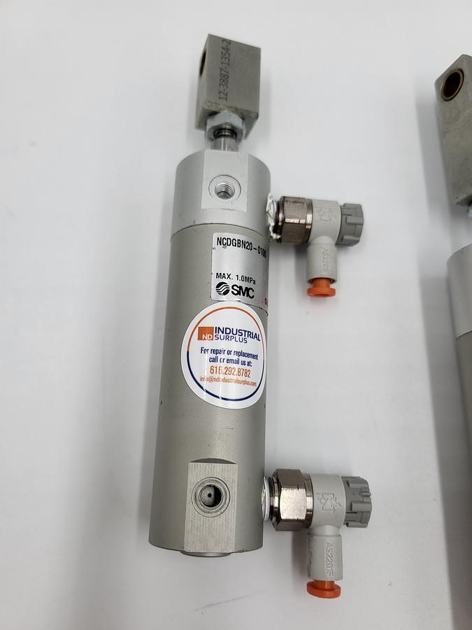 Used SMC pneumatic cylinder NCDGBN20-0100 & two AS2201F valves