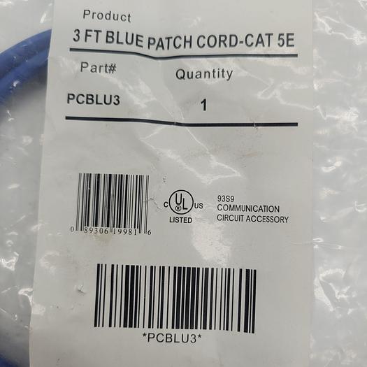 Hellermann 3ft Blue Patch CORD-CAT 5E