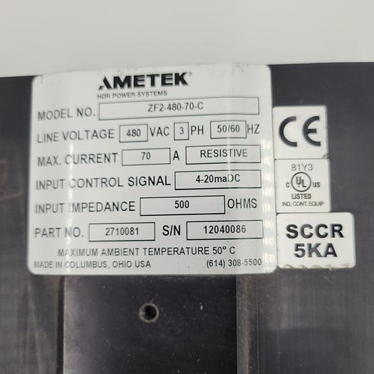 Used AMETEK ZF2-480-70-C POWER CONTROL