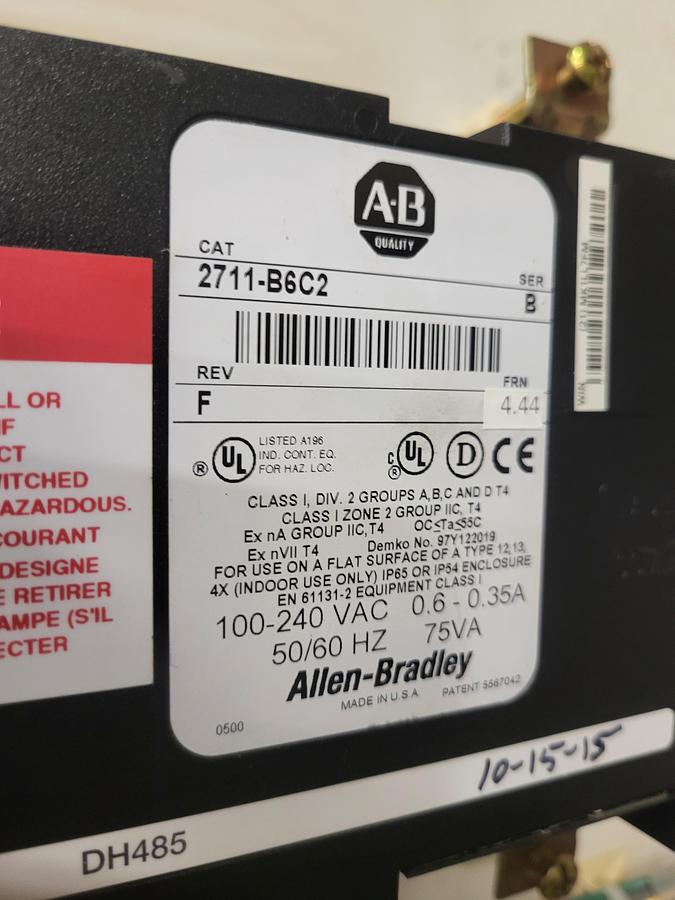 Allen-Bradley 2711-B6C2 nameplate