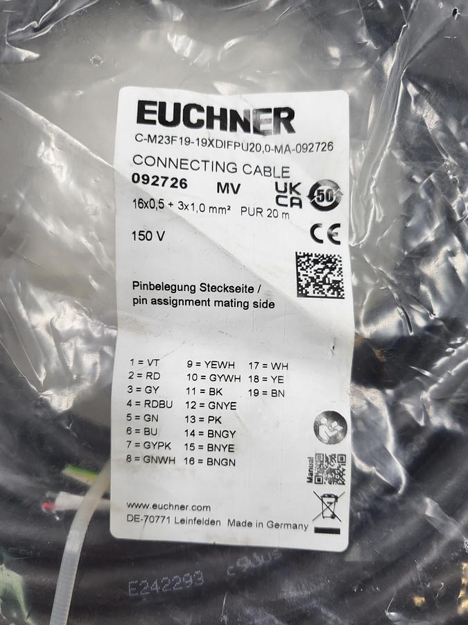Euchner 19 pin c-m23f19-19xdifpu 20 meters long connecting cable *NEW SEALED BAG*