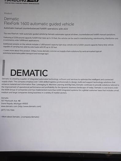 Used Dematic Flex Fork 1600