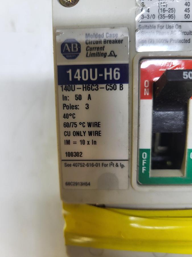 Used Allen-Bradley Molded Case Circuit Breaker 140U-H6C3-C50 B