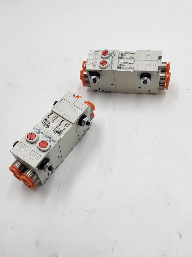 Used SMC Corporation VQ1000-FPG-N7N7-F Perfect Check TWO Blocks merged & mounted on bracket