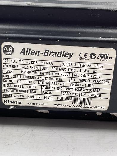 Used Allen-Bradley MPL-B330P-MK74AA Ser A