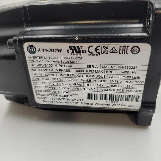Used ALLEN BRADLEY INVERTER AC SERVO MOTOR VPL-B1001M-PK12AA