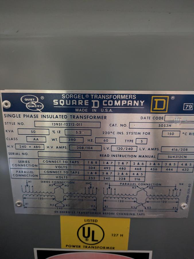 Used Square D 50 KVA Transformer