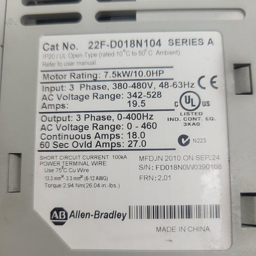 Used Allen-Bradley Power Flex 4M 22F-D028N104
