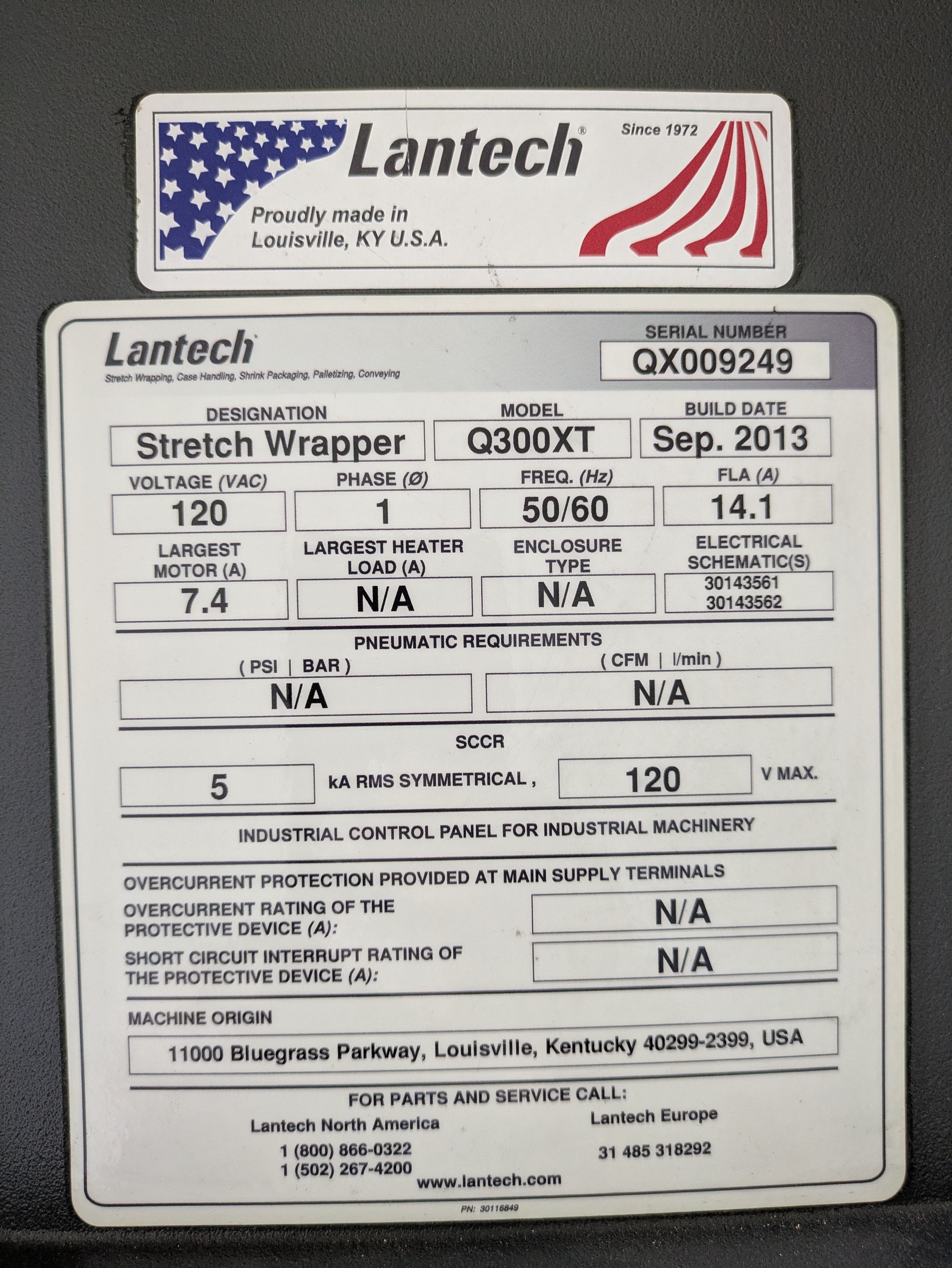 Used Lantech Q300XT stretch wrapper with cut and clamp