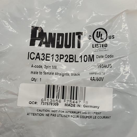 Panduit ICA3E13P2BL10M A-Code, 3 Pin M8 Cable