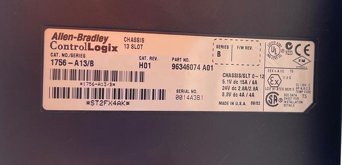 Used Allen-Bradley 1756-PA72 Ser C, 1756-A13 Ser B 