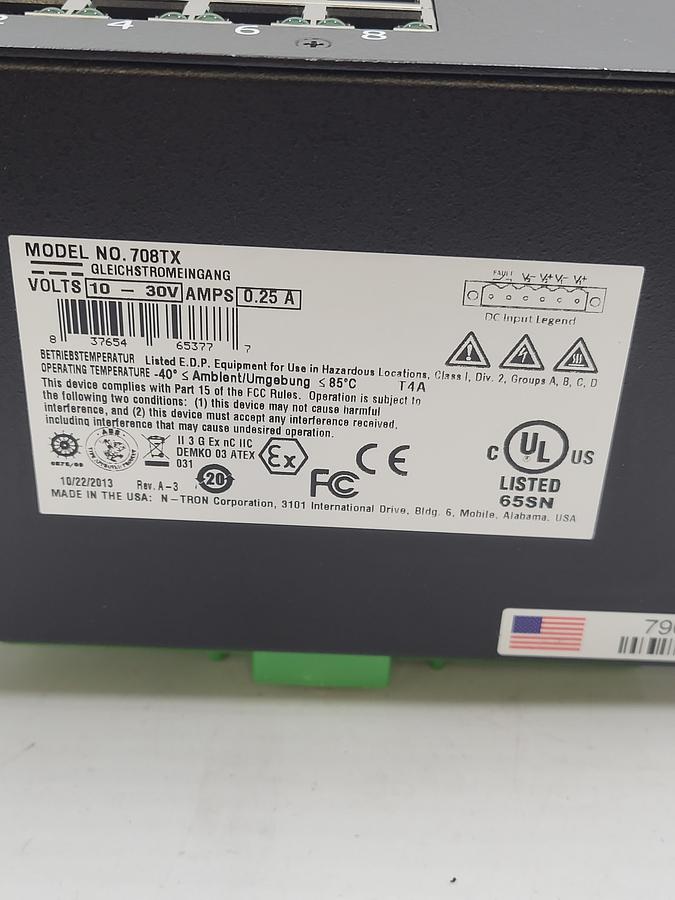 Used N-Tron 708TX Managed Industrial Ethernet Switch, 8-Port, 10-30VDC 0.25A