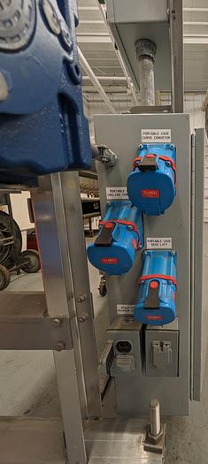 Used incline conveyor, multi outlet control panel, casters