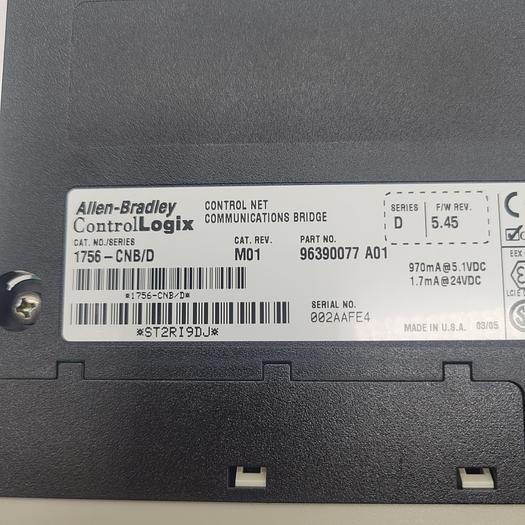 Used Allen-Bradley Control Logix 1756-CNB Ser.D M01 5.45
