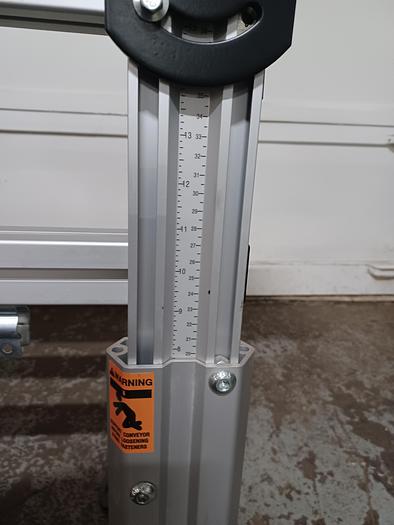 Used Dorner 2200 12" wide 4' long 34" tall PVC belt aluminum frame adjustable legs for height and angle. 277/480 3 phase