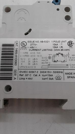 Used Allen-Bradley AB-5321 1 Pole Unit Current Limiting 1489-A1D060 A