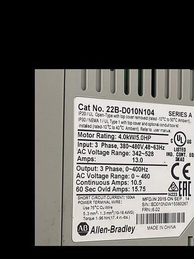 Used Allen-Bradley 22B-D010N104 Ser A