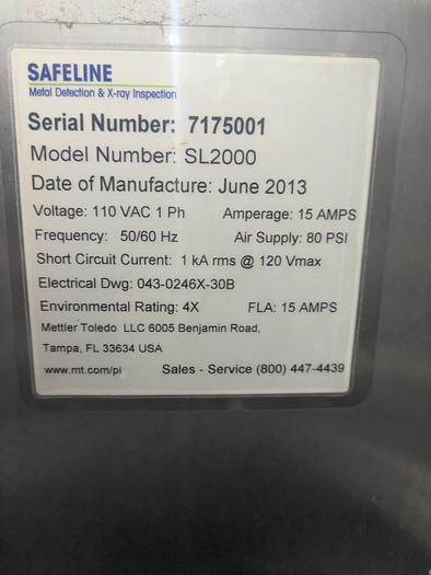 Used Safeline metal detector, 12 1/4" tall x 13 3/4" wide, Stainless conveyor, pne2013umatic reject