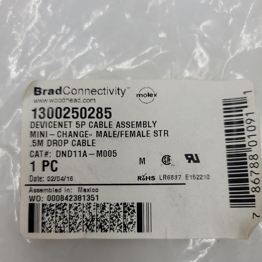 Molex Cordset Part 1300250285 Mini-Change A-Size Double-Ended 5 Poles, Male to Female 22 AWG *NEW in sealed bag*