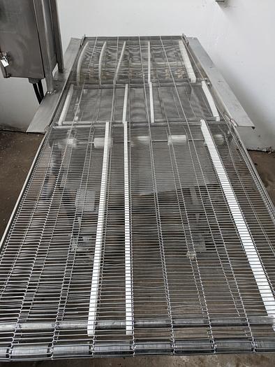 Used Wire Mesh Conveyor stainless steel 24" Wide 70" long 42" tall on wheels with VFD