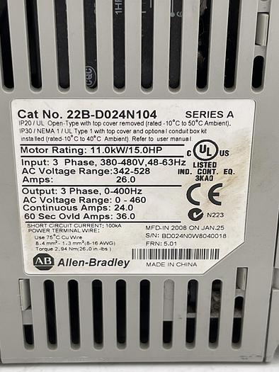 Used Allen-Bradley 22B-D024N104 Ser A 
