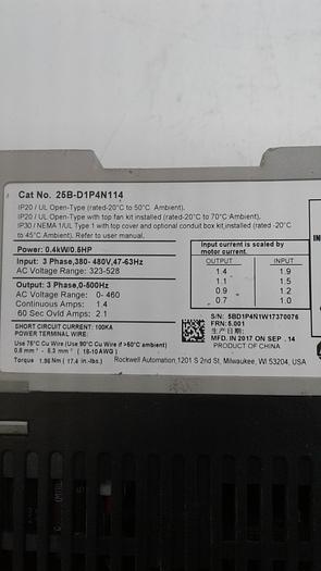 Used Allen-Bradley PowerFlex 525 25B-D1P4N114